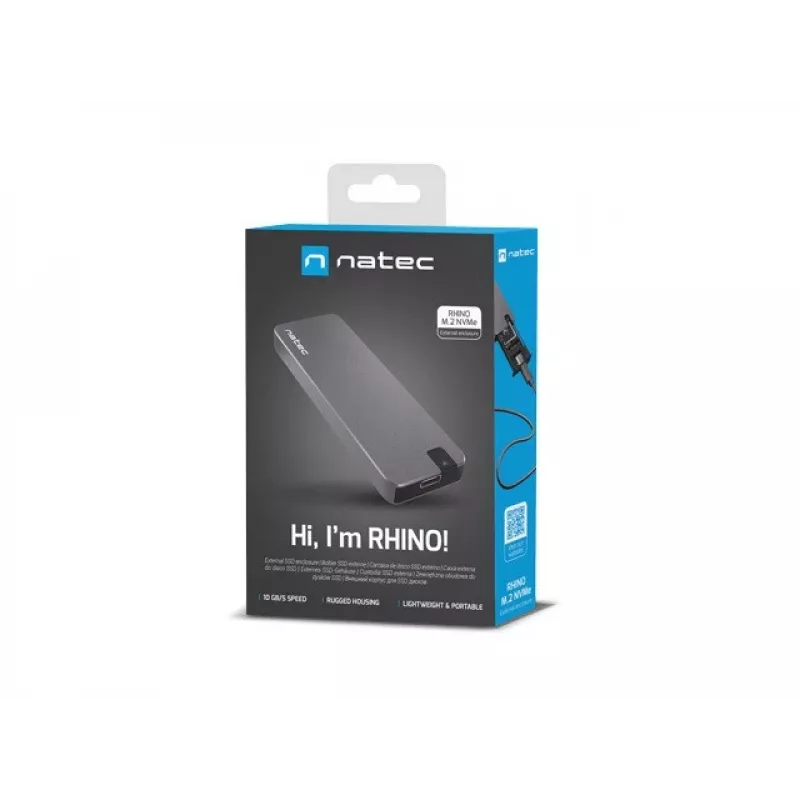 SSD dėklas NATEC Rhino M.2 NVMe Juodas 2 TB USB Type-C, M.2 NVMe, USB 3.1 Gen 2, palaiko 30 mm
