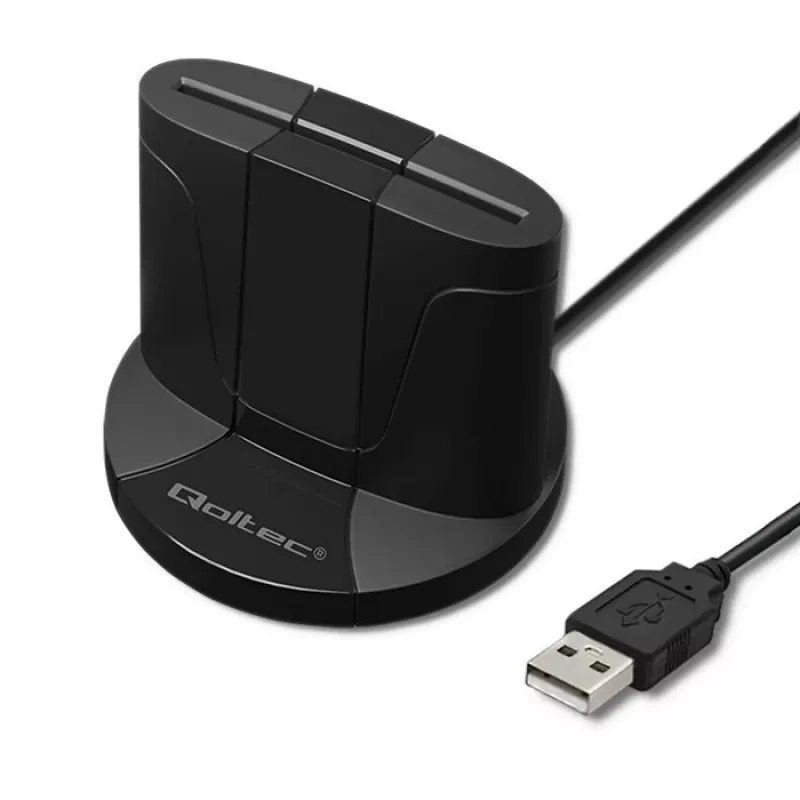Qoltec 50632 lustinių kortelių skaitytuvas, USB 2.0, juodas, 1 m kabelis