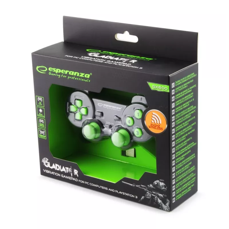 Laidinis žaidimų pultas ESPERANZA EGG108G — USB 2.0, 12 mygtukų, analoginis/digitalinis, D-pad, PC ir PlayStation 3, juodas/žalias