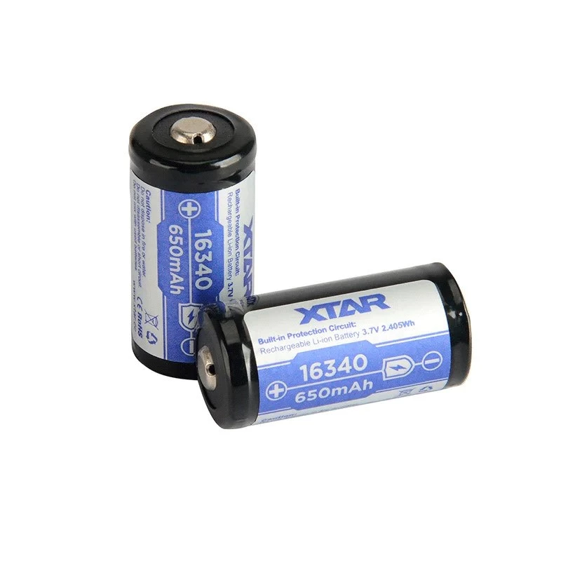 Įkraunama baterija XTAR 16340 (CR123) Li‑jon 3,7 V 850 mAh, 34 mm aukštis, 1,6 cm skersmuo