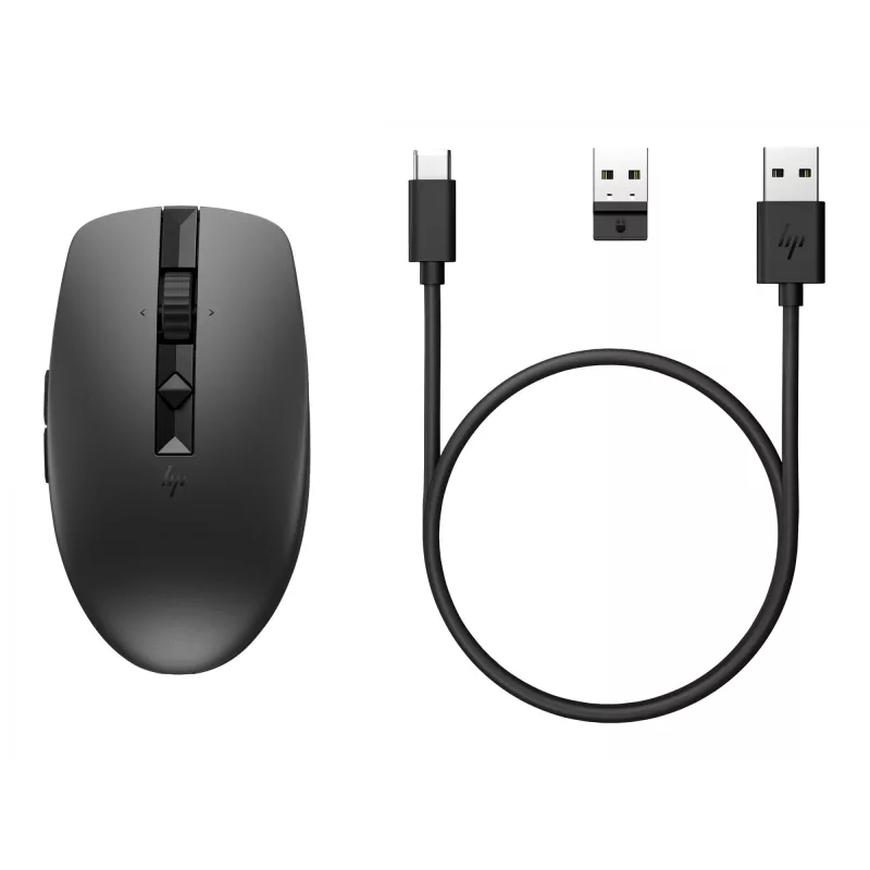 HP 710 belaidė įkraunama tyli pelė, ambidekstrinė, RF belaidė + Bluetooth, 3000 DPI, juoda