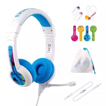Pridedamos ausinės buddy phones School+ — Galvos lankelis, Uždedamos ant ausų, 20–20000 Hz, 1,4 m laidas, Mėlyna/Balta