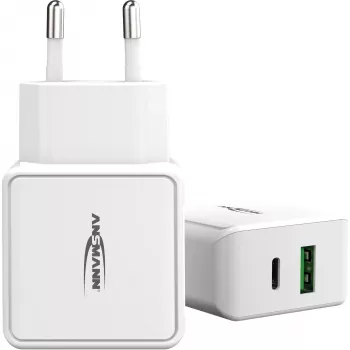ANSMANN HC218PD - Maitinimo blokas - 18 W - 3000 mA - PD, QC 3.0 - 2 išvesties prievadai (USB, USB-C) - Baltas (1001-0111)