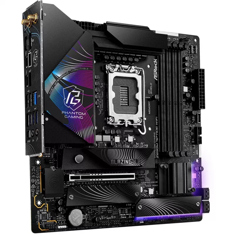 Motininė plokštė ASRock Phantom Gaming Z890M Riptide WiFi — Intel Z890, LGA1851, microATX, DDR5, 4x DIMM, 256GB, Wi‑Fi 6E, 2.5Gb LAN
