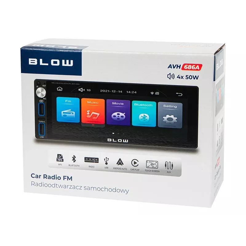 Automagnetola BLOW AVH-686A 1DIN 6,86 colio RDS MP3/USB/micro SD/BLUETOOTH
