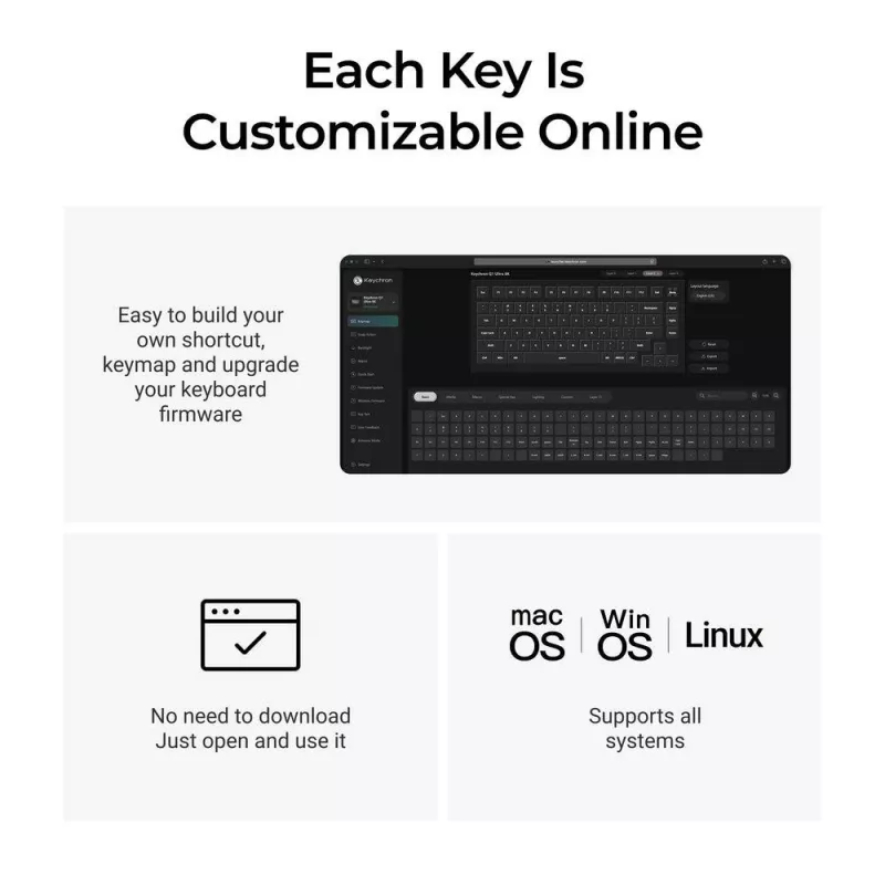 Mechaninė 75% klaviatūra Keychron Q1 Ultra 8K — USB + RF belaidis + Bluetooth, RGB, juoda