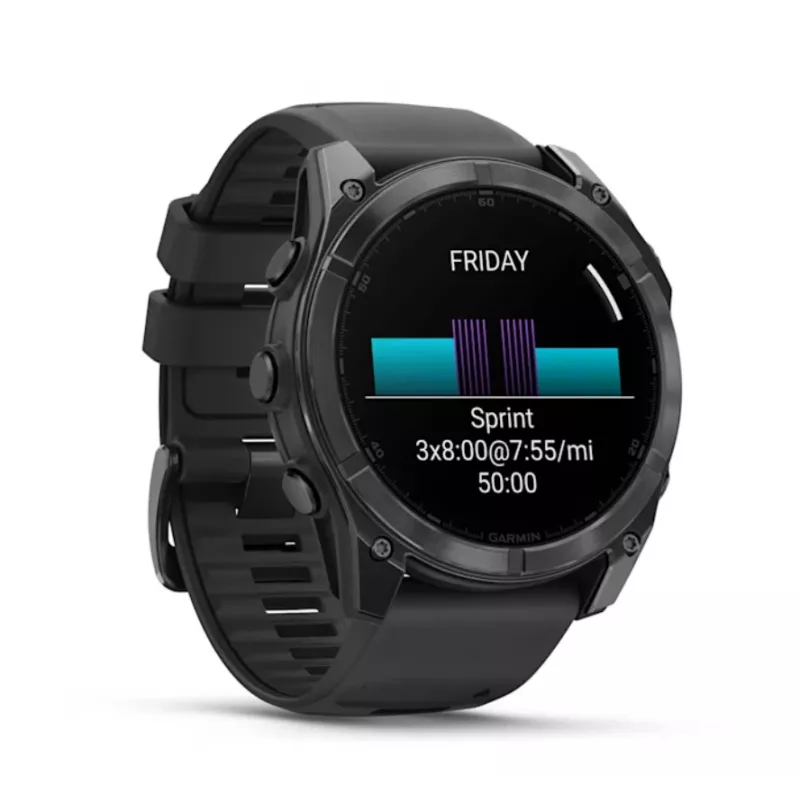 Išmanusis laikrodis GARMIN Fenix 8 – 51 mm titano korpusas, AMOLED 1,4 colio, GPS, 32 GB, 10 ATM, silikoninis dirželis