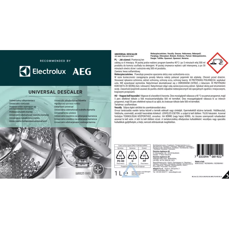 Descaler Electrolux M3KCD202 1 L – universalus skysčio kalkių šalinimo priemonė virduliams, kavos aparatams, garo lygintuvams