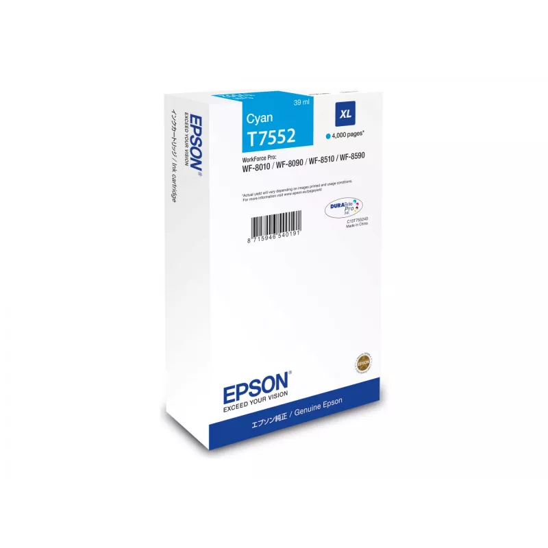 Originalus Epson rašalo kasetė C13T75524N (XL didelės talpos) Cyan, skirta WF-8XXX serijai