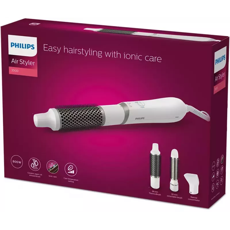 Philips 3000 serijos BHA303/00 karšto oro šepetys šviesiai baltas 800 W 1,8 m