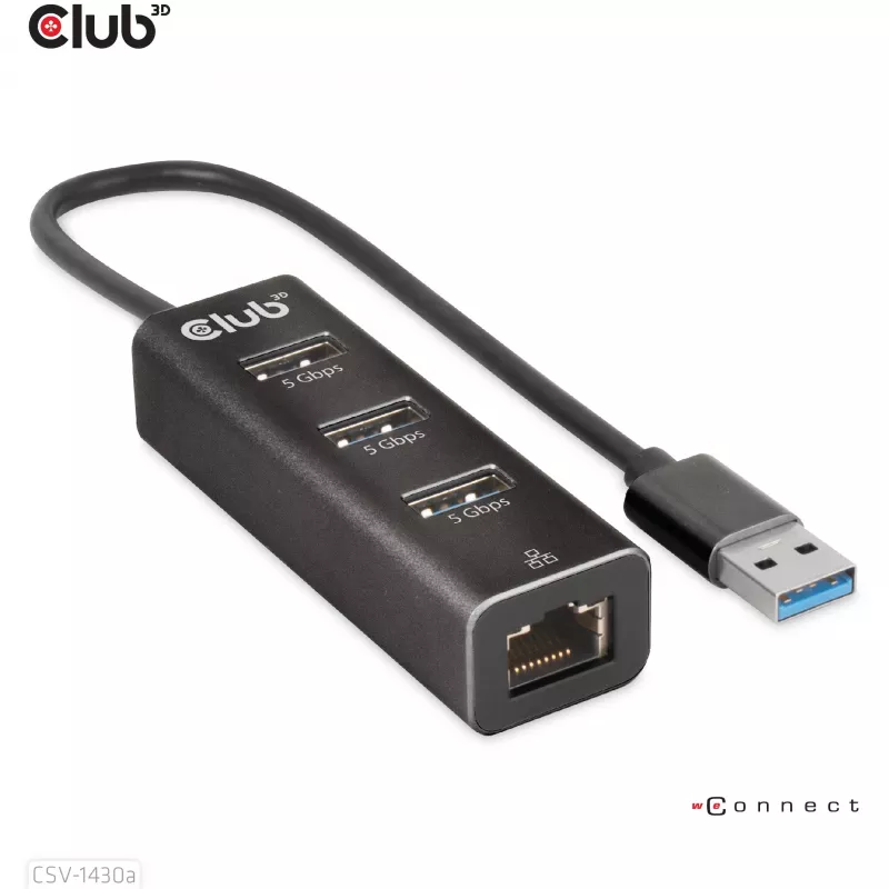 USB šakotuvas CLUB3D USB 3.2 Gen1 Type-A 3 prievadai su Gigabit Ethernet