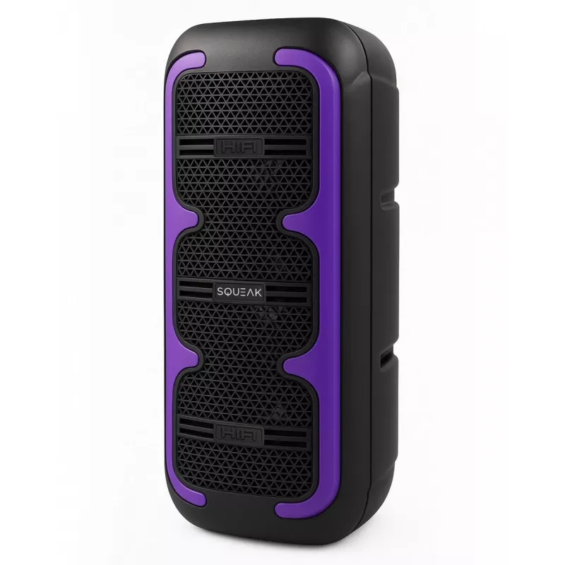 Nešiojamas stereo garsiakalbis SQUEAK SQ1009 – Bluetooth 5.3, 45W RMS, 10h baterija, FM, USB, AUX, LED, 1800 mAh, Juodas