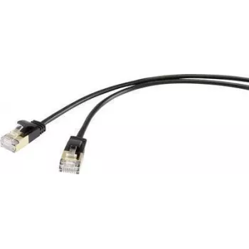 Renkforce RF-4538184 RJ45 tinklo kabelis, CAT 8.1 F/FTP 25 cm juodas itin plonas, auksuoti kontaktai 1 vnt.