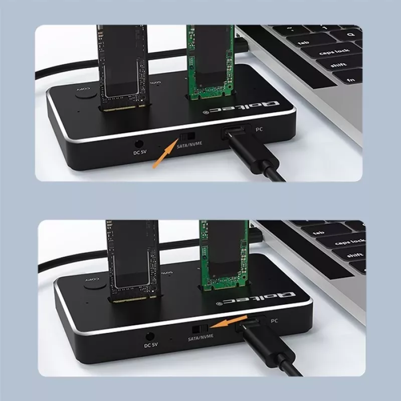 Qoltec 52274 M.2 SSD diskų dokavimo stotelė | NVMe | SATA | USB-C | DVIEJŲ 2 x 2TB