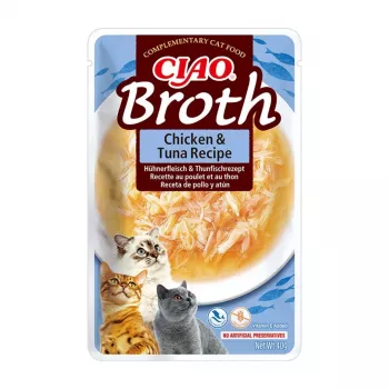 INABA Ciao Broth gardėsiai katėms, vištiena, žuvis ir šukutės, 10 x 40 g
