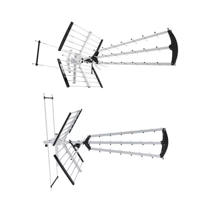 Lauko / patalpų DVB-T antena LIBOX LB2000 su 69 dB stiprintuvu, dviguba poliarizacija, 174–790 MHz, aliuminis / juoda