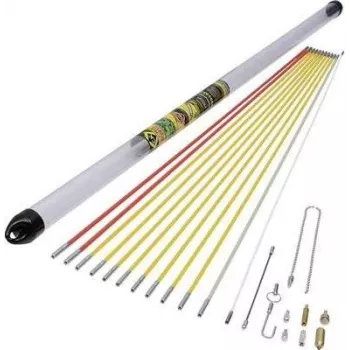 Kabelio traukimo strypai c.k tools MightyRod PRO T5422 12 m komplektas — stiklo pluošto strypų rinkinys kanalams ir vamzdžiams