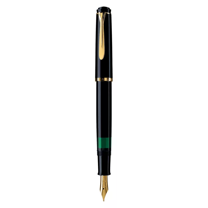 Pelikan M200 rašiklis, juodas, auksinis, integruota užpildymo sistema, derva, auksinis, italinis plunksninis antgalis, auksinis, nerūdijantis plienas