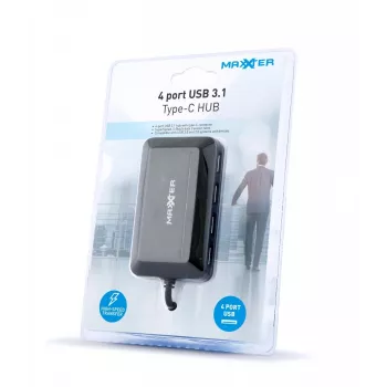 USB šakotuvas GEMBIRD ACT-HUB3C-4P — USB 3.2 Gen 1 Type-A į 4 × USB 3.2 Gen 1 Type-C, 5000 Mbit/s, juodas