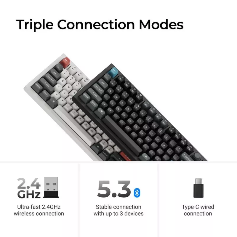 Mechaninė 80% QWERTY klaviatūra Keychron Q3 Ultra 8K — belaidė ir laidinė, RGB foninis apšvietimas, juoda