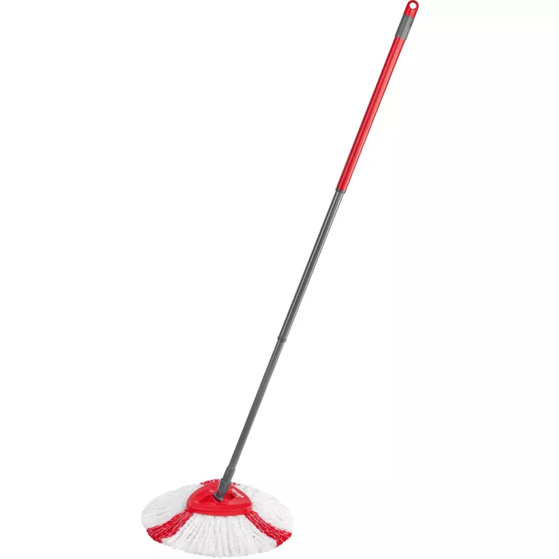 Šluota VILEDA EasyWring & Clean Turbo, raudonas technopolimero kibiras, nuimama skalbiama mikropluošto galvutė, kietoms grindims