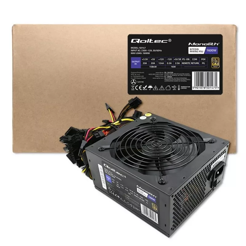 Maitinimo blokas QOLTEC Gaming Miner 1600W Gold, 1600 W, ATX, Gold efektyvumas