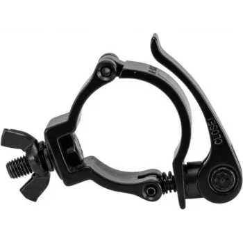EUROLITE Clamp TPC-10QCB juodas – metalinis tvirtinimo spaustuvas trijoms ir įrangai su saugos kabliu