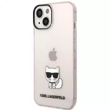 Karl Lagerfeld KLHCP14MCTRI Kietasis dėklas iPhone 14 Plus / 15 Plus 6,7 inch rožinis / permatomas rožinis su Choupette siluetu