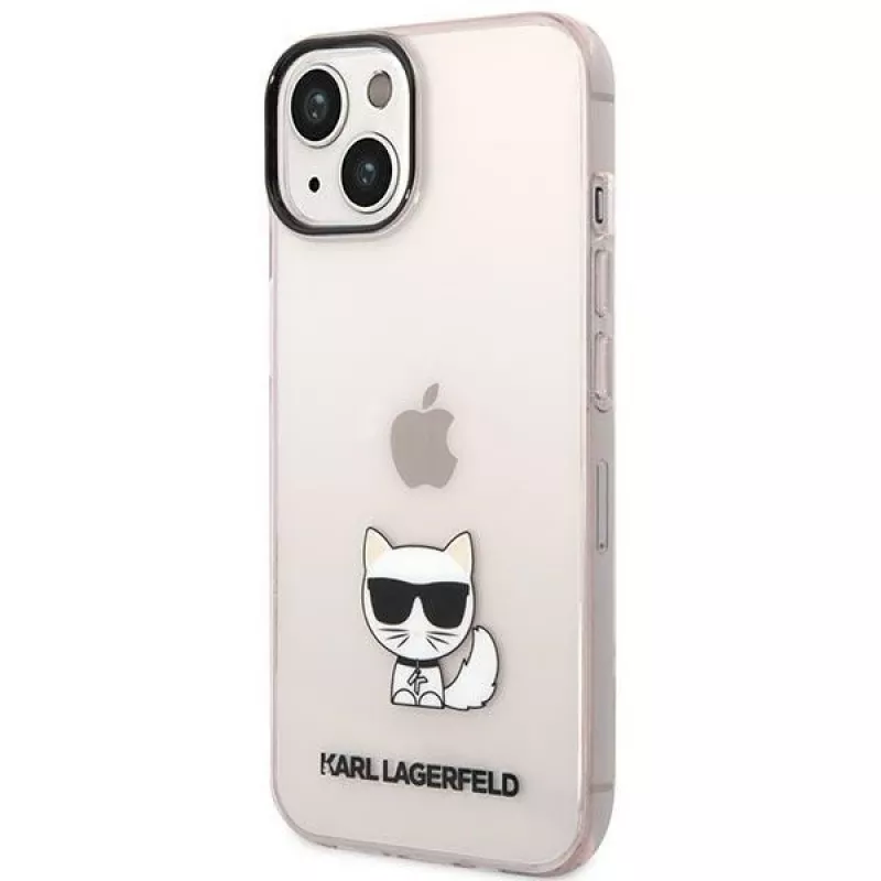 Karl Lagerfeld KLHCP14MCTRI Kietasis dėklas iPhone 14 Plus / 15 Plus 6,7 inch rožinis / permatomas rožinis su Choupette siluetu