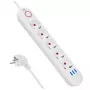 Maitinimo blokas MACLEAN MCE395 W – 5 kištukinių lizdų, 3× USB A, 110–240 V AC, 2,1 A USB, max 2500 W, baltas, 1,5 m laidas