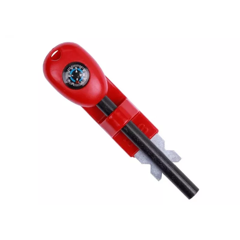 Išgyvenimo kompasas BCB CN340 – kompaktiškas šviečiančiu ciferblatu, plastikine rankena, 110 mm, 47 g, raudonas