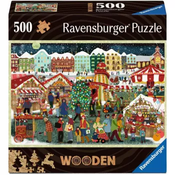 Medinė dėlionė Ravensburger Wooden Puzzle Kalėdinė mugė – 500 detalių