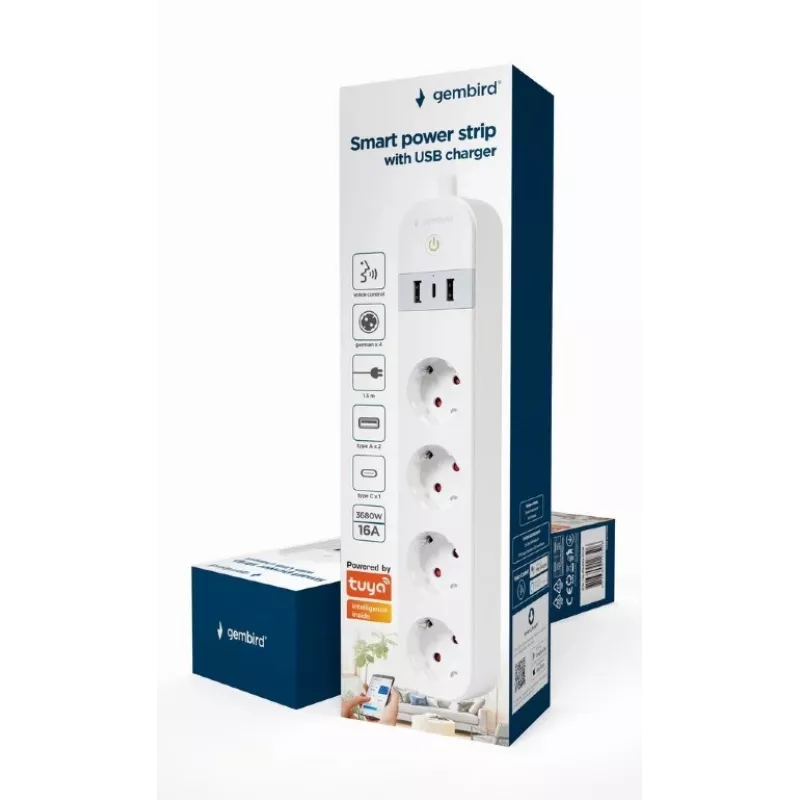 Išmanusis elektros lizdų blokas Gembird TSL-PS-S4U-01-W 4 AC lizdai 3880 W Baltas