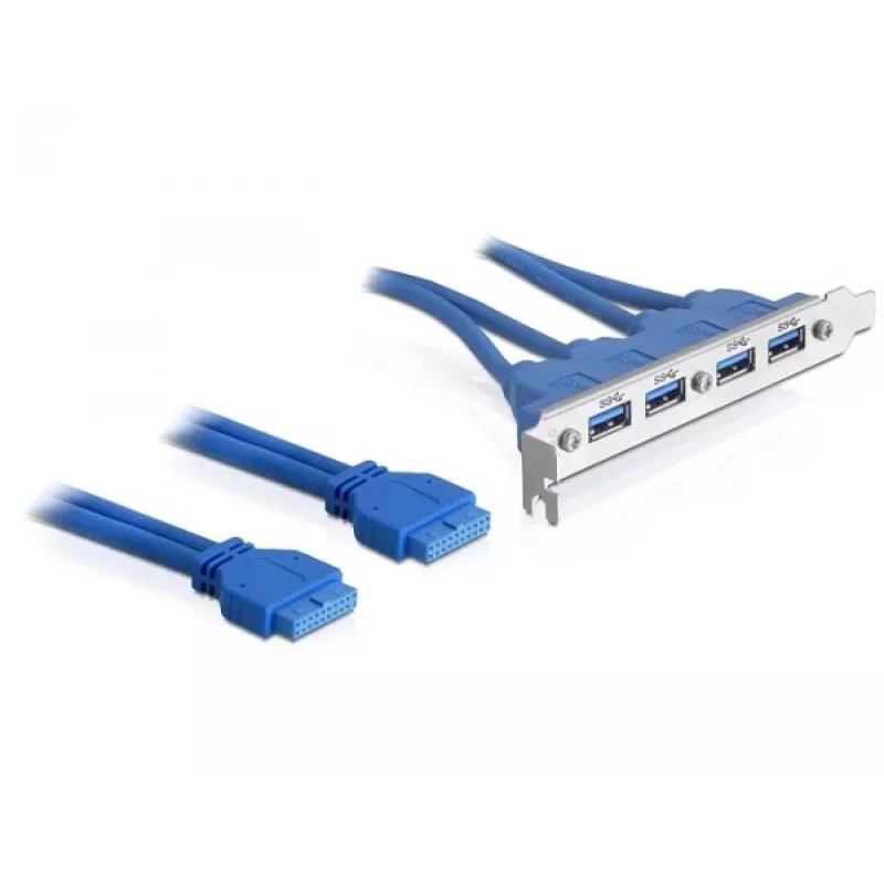 DeLOCK Slotblech USB 3.0 vidinis 19 kontaktų lizdas 2 x vidinis > 4 x USB 3.0-A išorinis lizdas - Slotblech (82974)