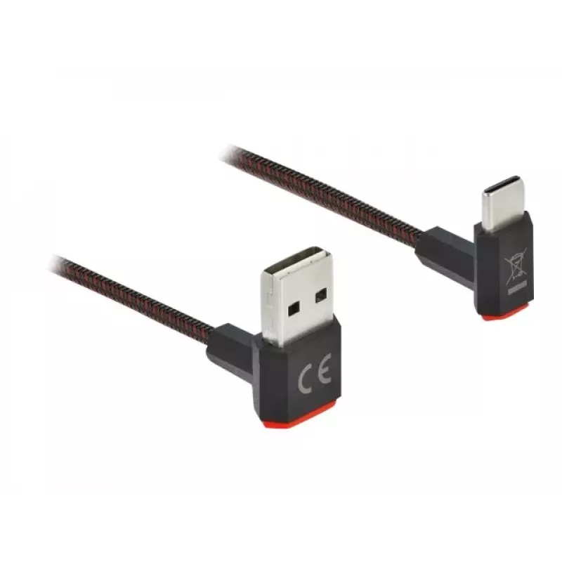 USB laidas DeLOCK EASY-USB 2.0 Type-A kištukas į Type-C kištuką kampuotas 0,2 m juodas