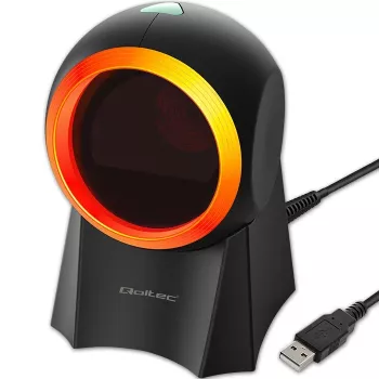 Stalinis brūkšninių kodų skaitytuvas QOLTEC 50857 — 1D/2D, USB, ABS korpusas, juodas, 1,75 m laidas
