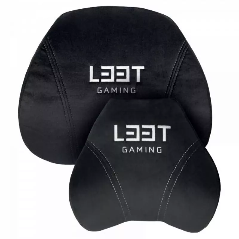 L33T Gaming 160382 Prabangus žaidimų kėdės pagalvių rinkinys, atminties putos, aksomas, itin minkštas, juodas