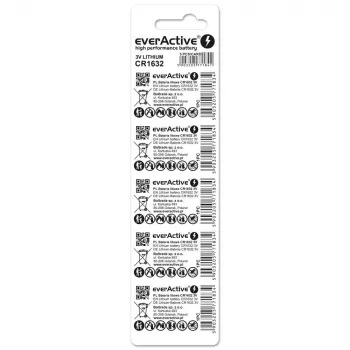 Baterija everActive CR1632 ličio vienkartinė moneta 3 V – 5 vnt., 16 mm × 3,2 mm