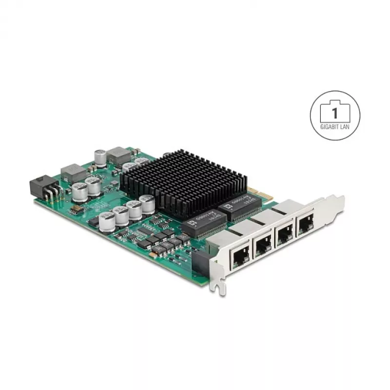 Tinklo plokštė DELOCK PCI Express x4 Gigabit LAN 4xRJ45 PoE+