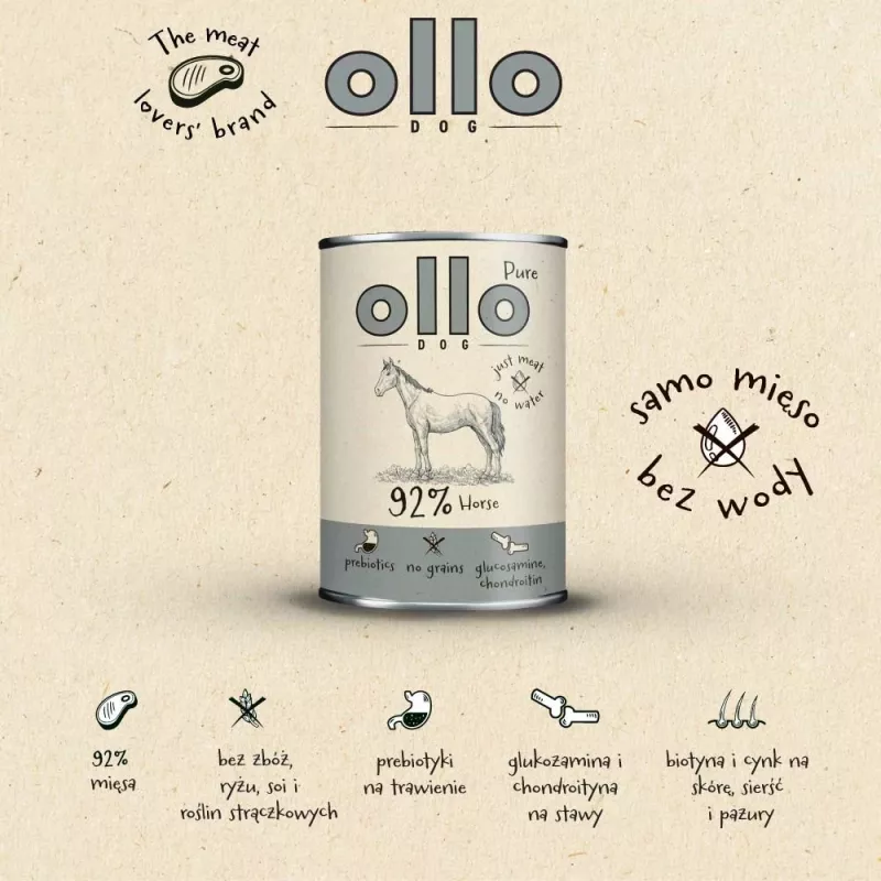 OLLO Pure Horse šlapias šunų ėdalas - 400 g