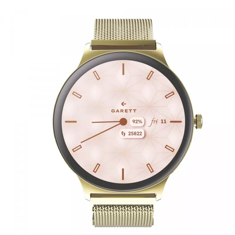 Išmanusis laikrodis Garett Verona 2 Gold Mesh su Bluetooth ir širdies ritmo matuokliu