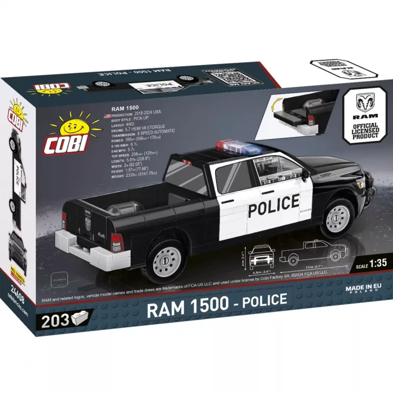 Konstrukcinis žaislas Cobi RAM 1500 Police 24608 2-in-1 modelis, plytelių rinkinys, transformuojamas statinys