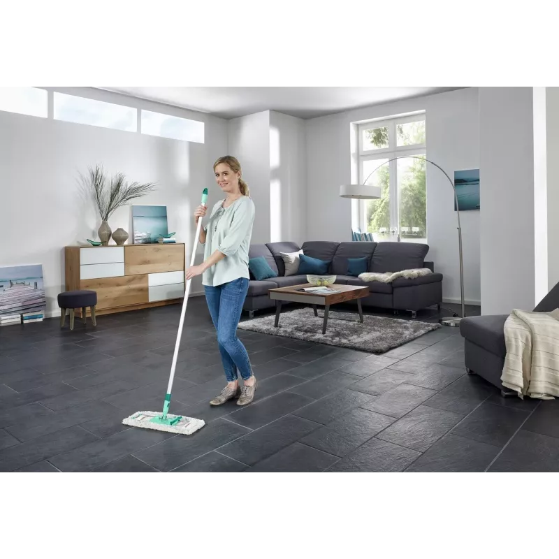 Leifheit Profi XL cotton plus plokščias šluotražis – 420 mm plotis, 360° sukama galvutė, medvilnė/pluoštas, aliumininis kotas