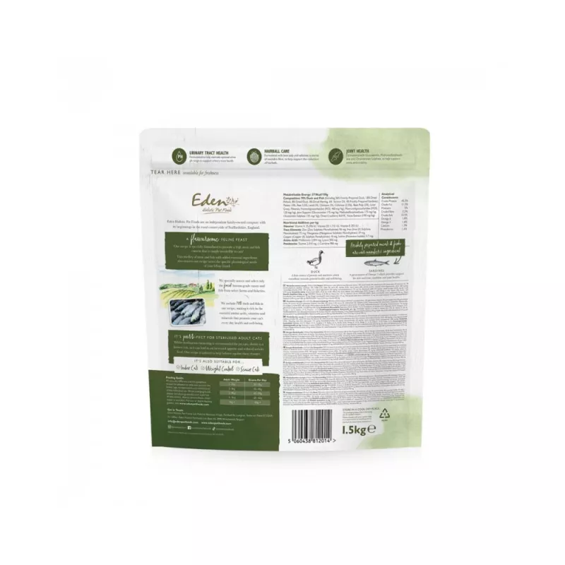 EDEN Duck & Sardine - sausas ėdalas katėms - 1,5 kg
