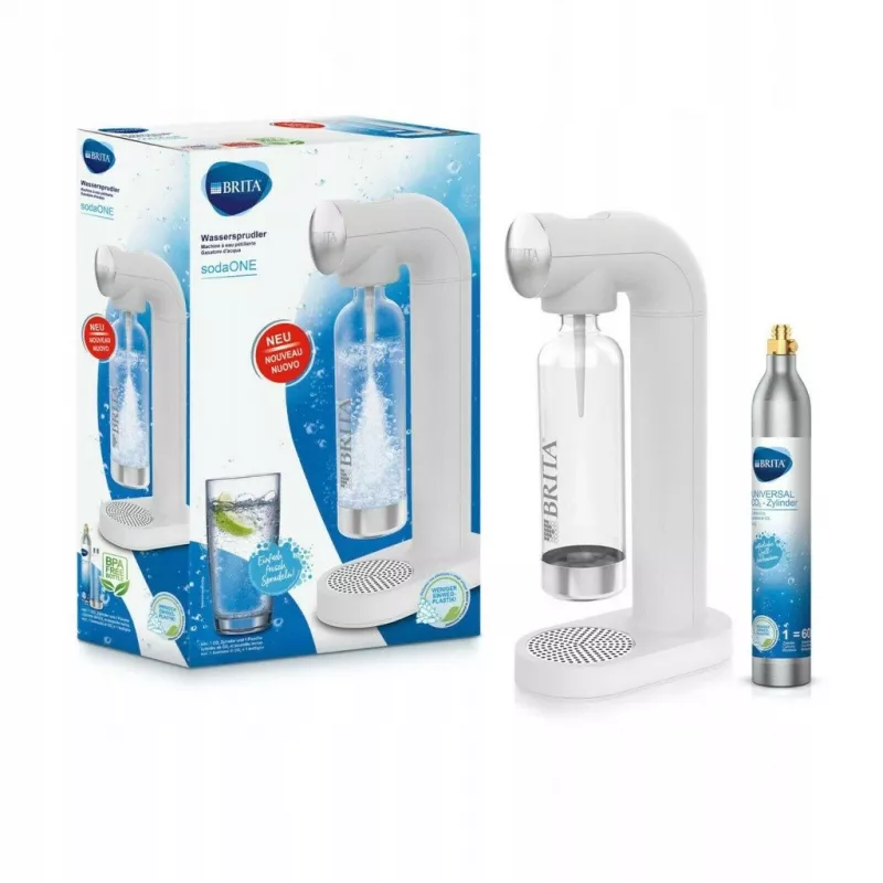 Gazuoto vandens butelis BRITA SodaONE White – 1 L, 60 L našumas, be BPA, 450×129×240 mm