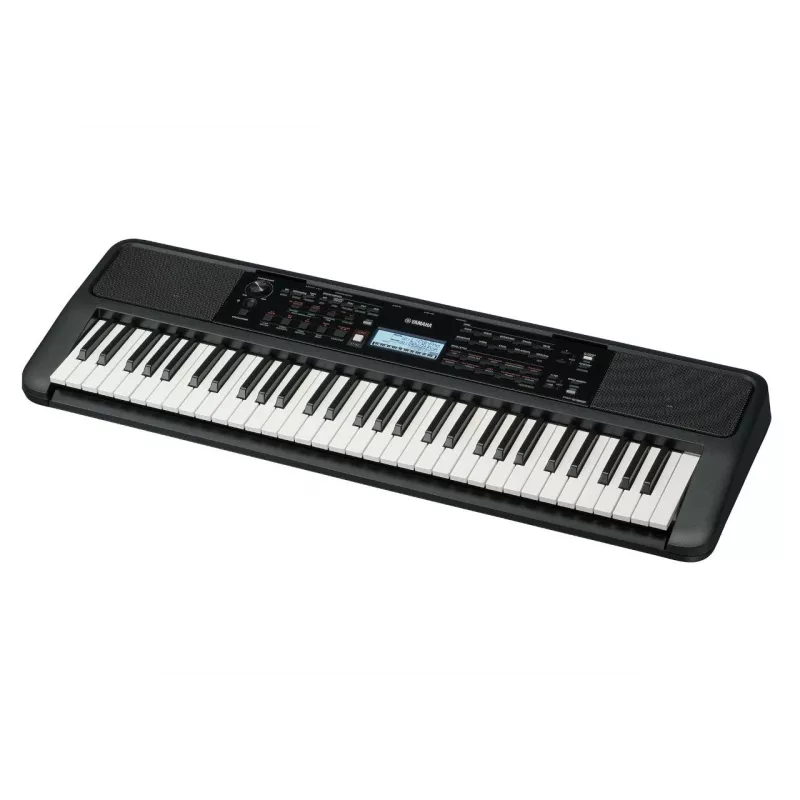 Klaviatūra YAMAHA PSR-E383 – 61 klavišų nešiojama MIDI klaviatūra su LCD ekranu, USB, įmontuotais garsiakalbiais, maitinama baterijomis (6), juoda