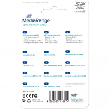 MediaRange 64GB SDXC atminties kortelė Class 10 mėlyna (MR965)
