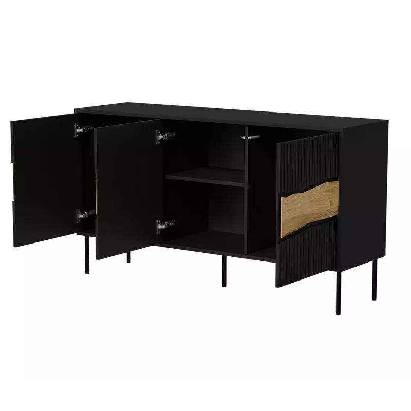 Komoda Cama Meble INSERTO 3D 143,5×40×80 cm juoda su LED, medžio drožlių plokštė, 16 mm rėmas