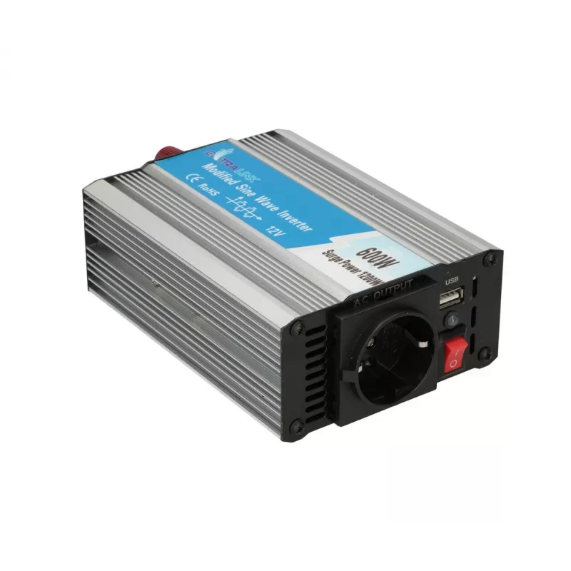 Extralink OPIM-600V įtampos keitiklis, automobilinis 12V, 600W modifikuota sinusinė banga