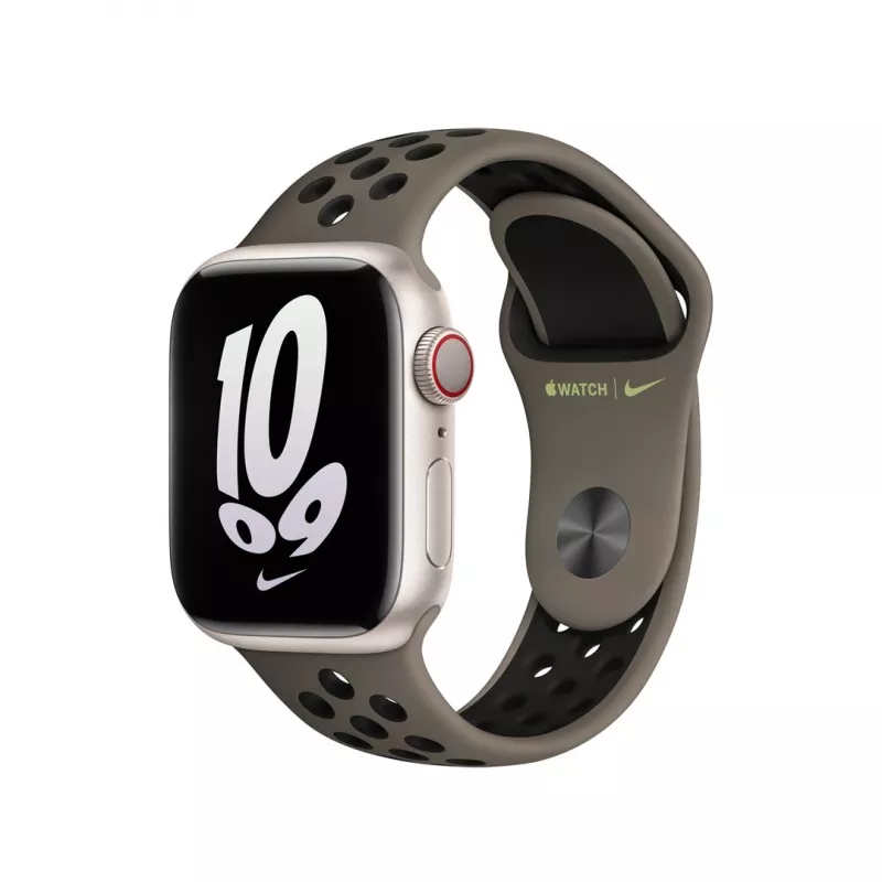 Dirželis Apple Watch Nike Sport Band, 41 mm, alyvuogės pilka/juoda, fluorelastomeras, 130–200 mm